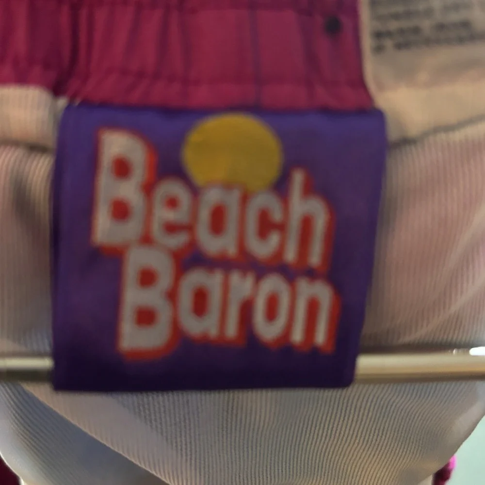 VTG Beach Baron Colorblock Swim Trunks Mens L Purple Pink Blue 90s Retro Surf